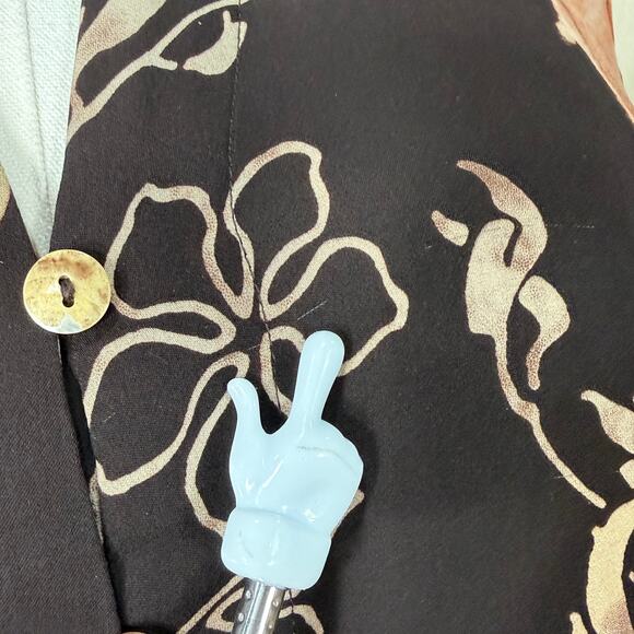 Citron Santa Monica Brown Floral 3/4 Flare Sleeve Silk Top Fairy Grunge Forest M - Picture 11 of 11